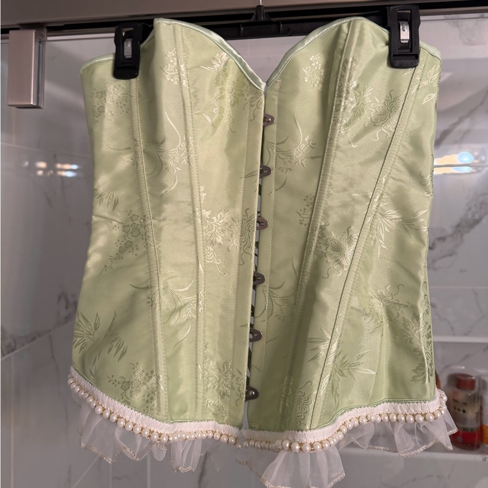 Elegant Green Floral Corset